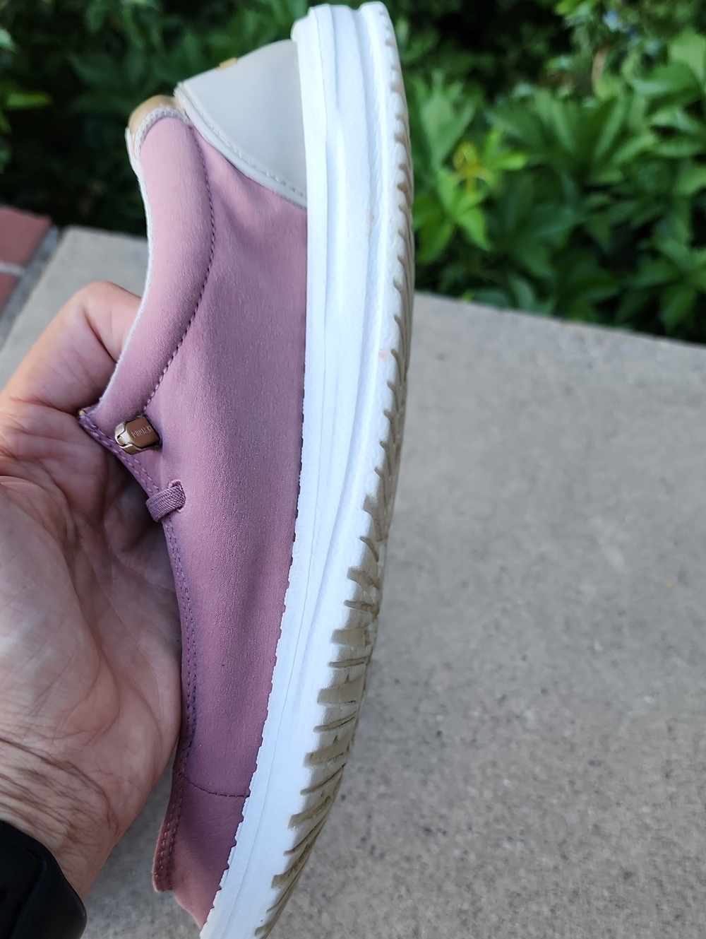 Womens Hey Dude Pink and Gold Slip-On Casual Sneakers - Picture 12 of 17